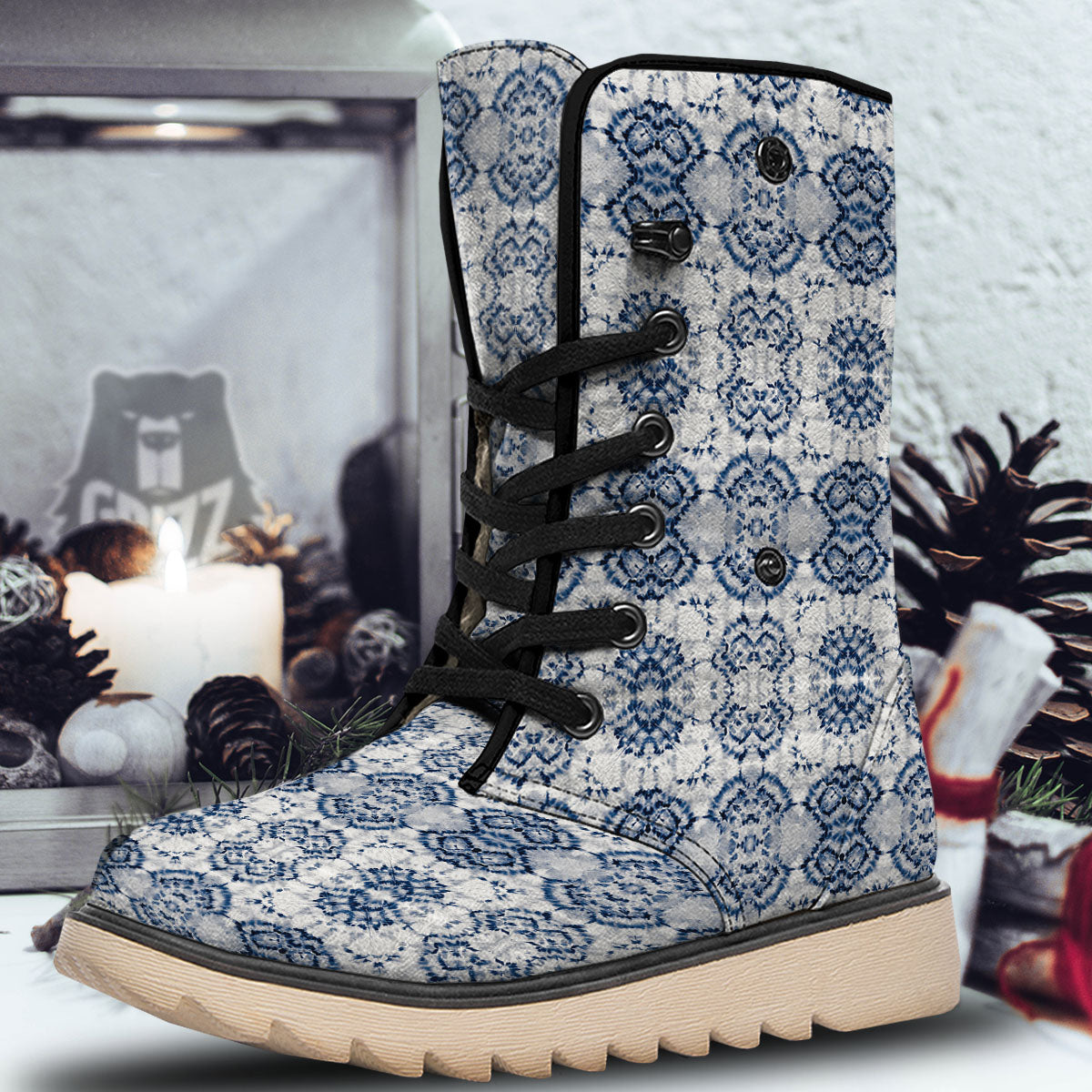 Shibori Watercolor Print Pattern Snow Boots-grizzshop