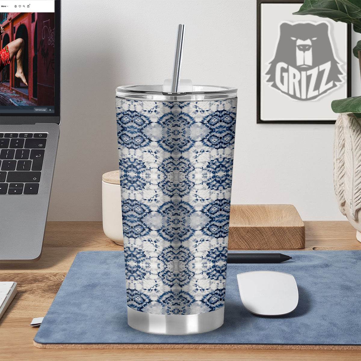 Shibori Watercolor Print Pattern Tumbler-grizzshop