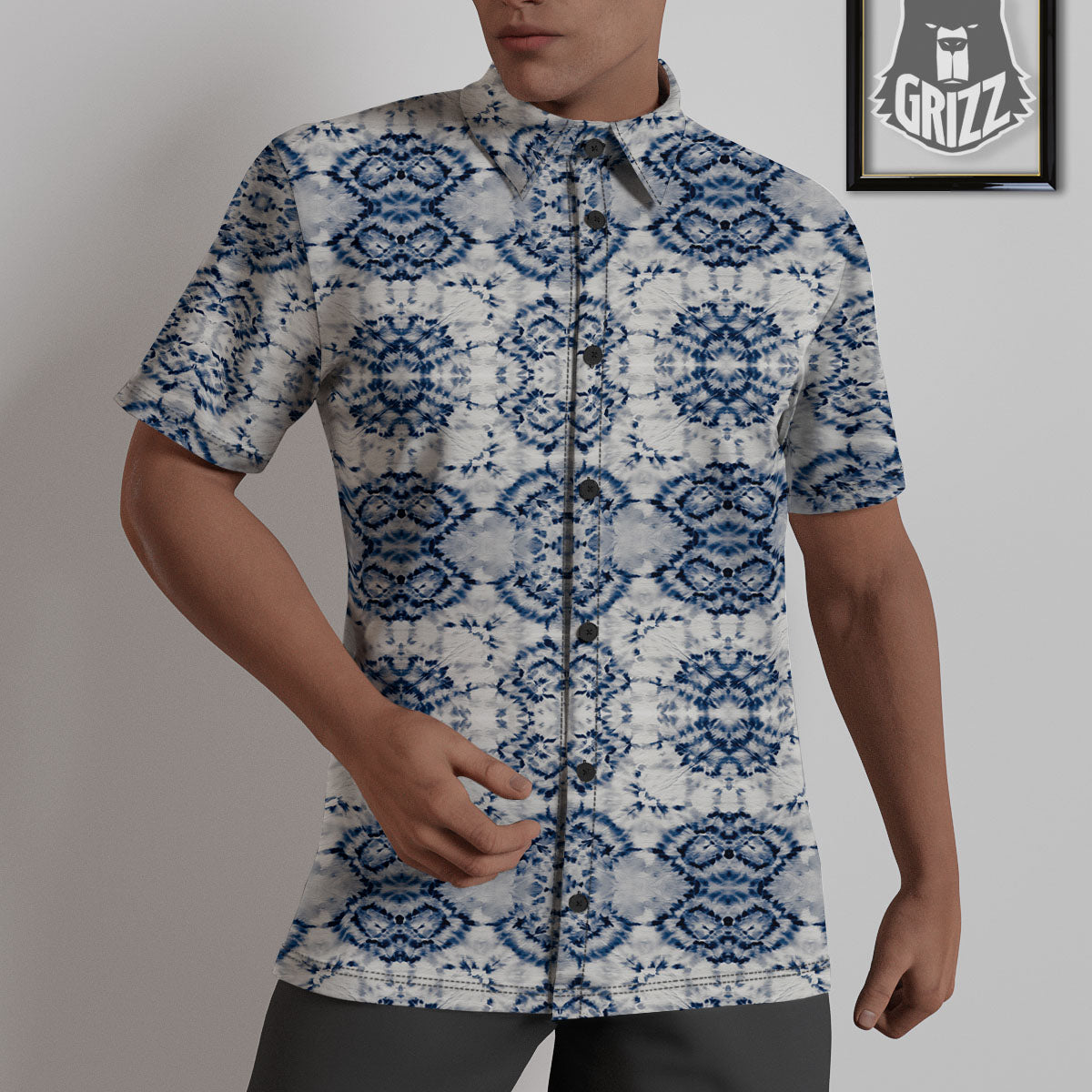 Shibori Watercolor Print Pattern Untucked Shirts-grizzshop