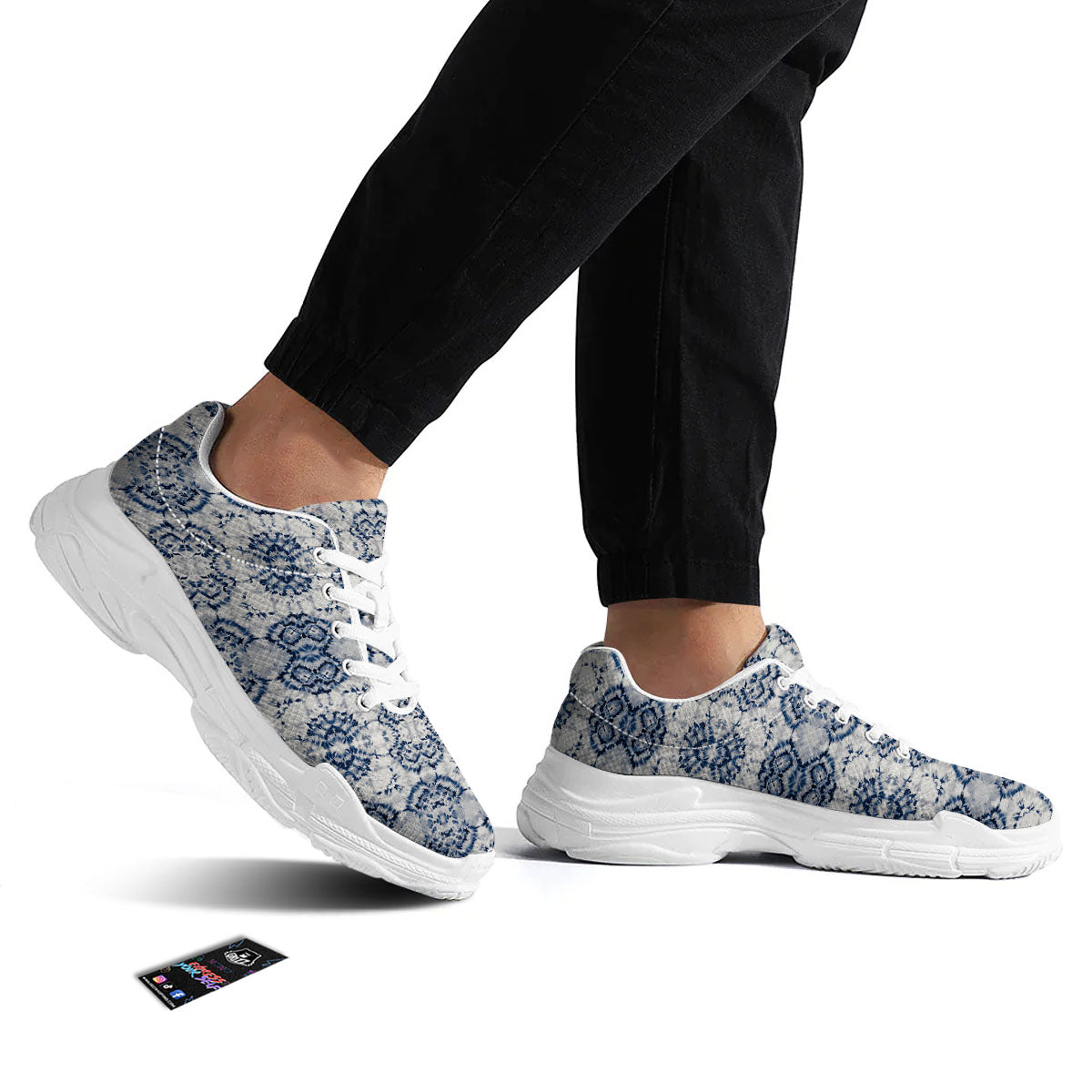 Shibori Watercolor Print Pattern White Chunky Shoes-grizzshop