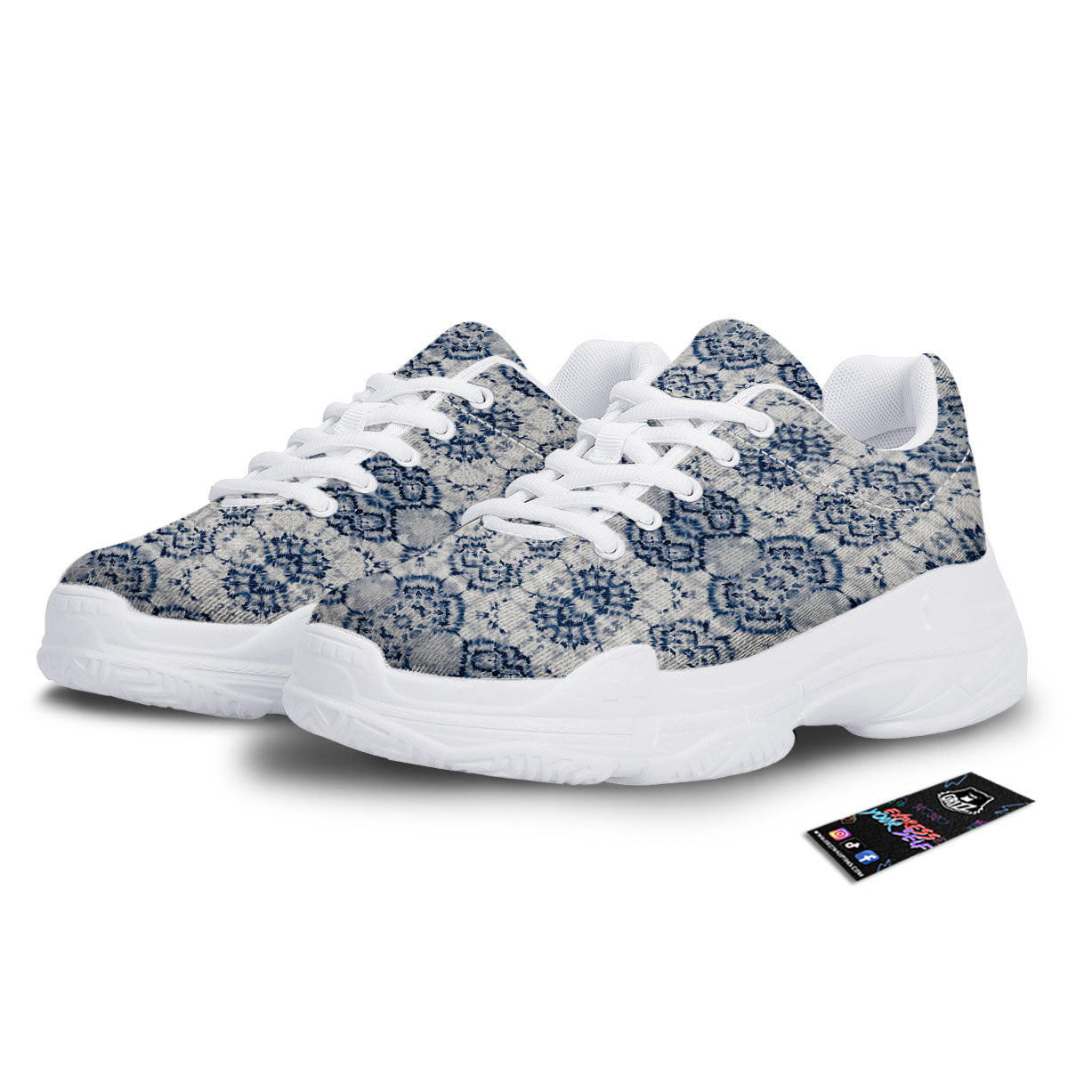 Shibori Watercolor Print Pattern White Chunky Shoes-grizzshop