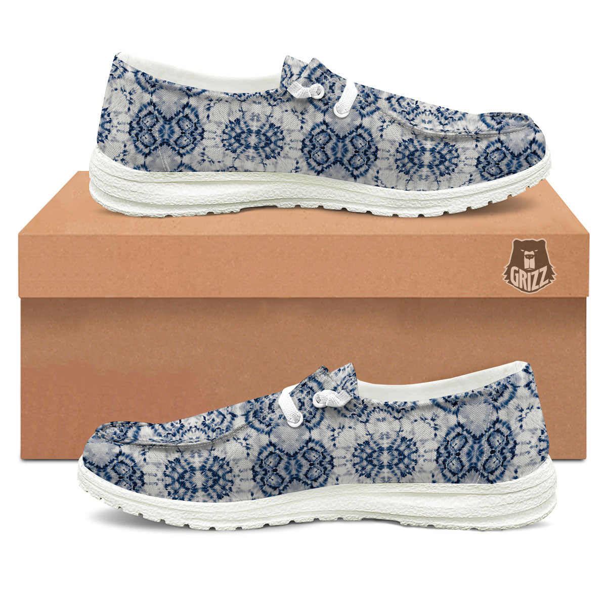 Shibori Watercolor Print Pattern White Loafers-grizzshop