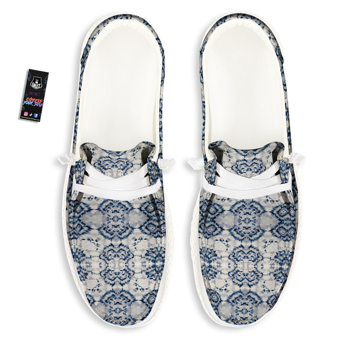 Shibori Watercolor Print Pattern White Loafers-grizzshop
