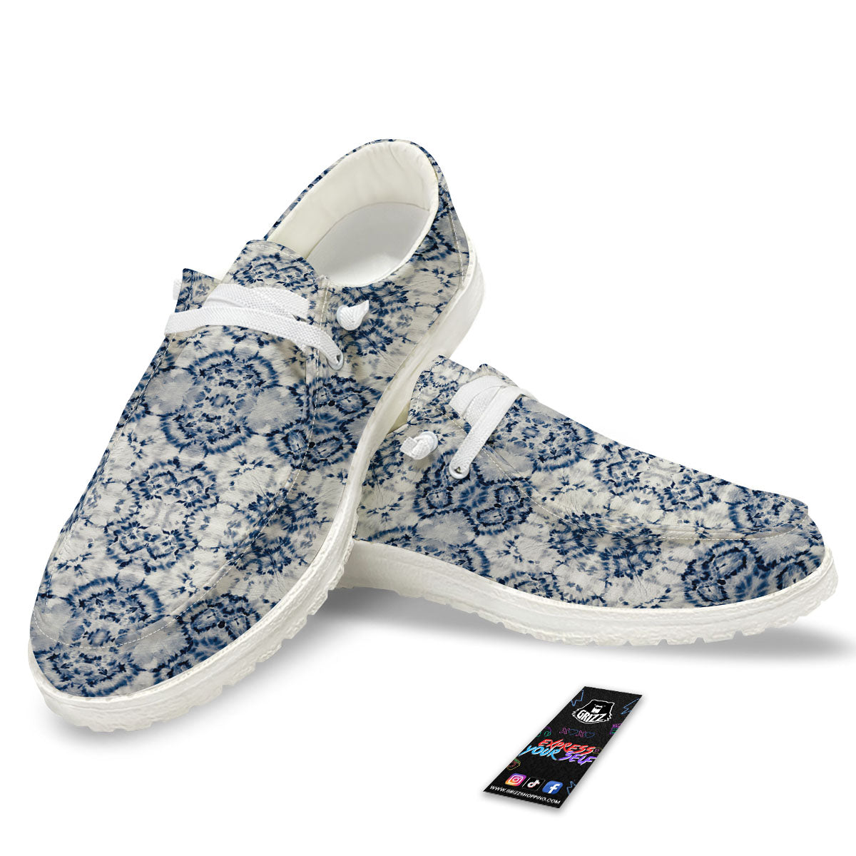 Shibori Watercolor Print Pattern White Loafers-grizzshop