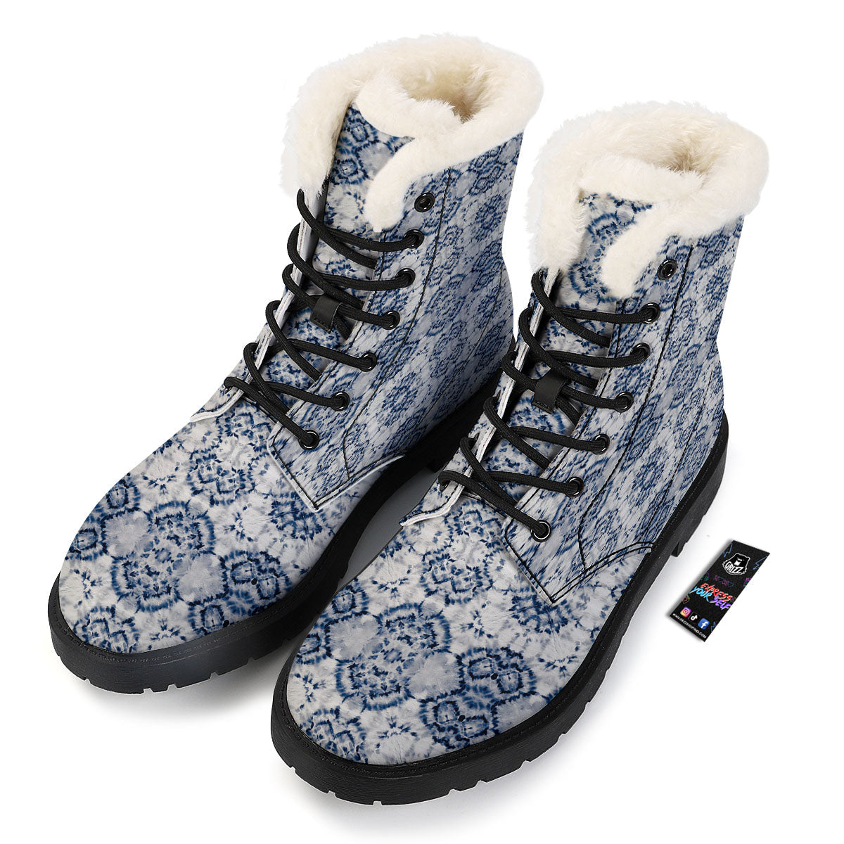Shibori Watercolor Print Pattern Winter Boots-grizzshop