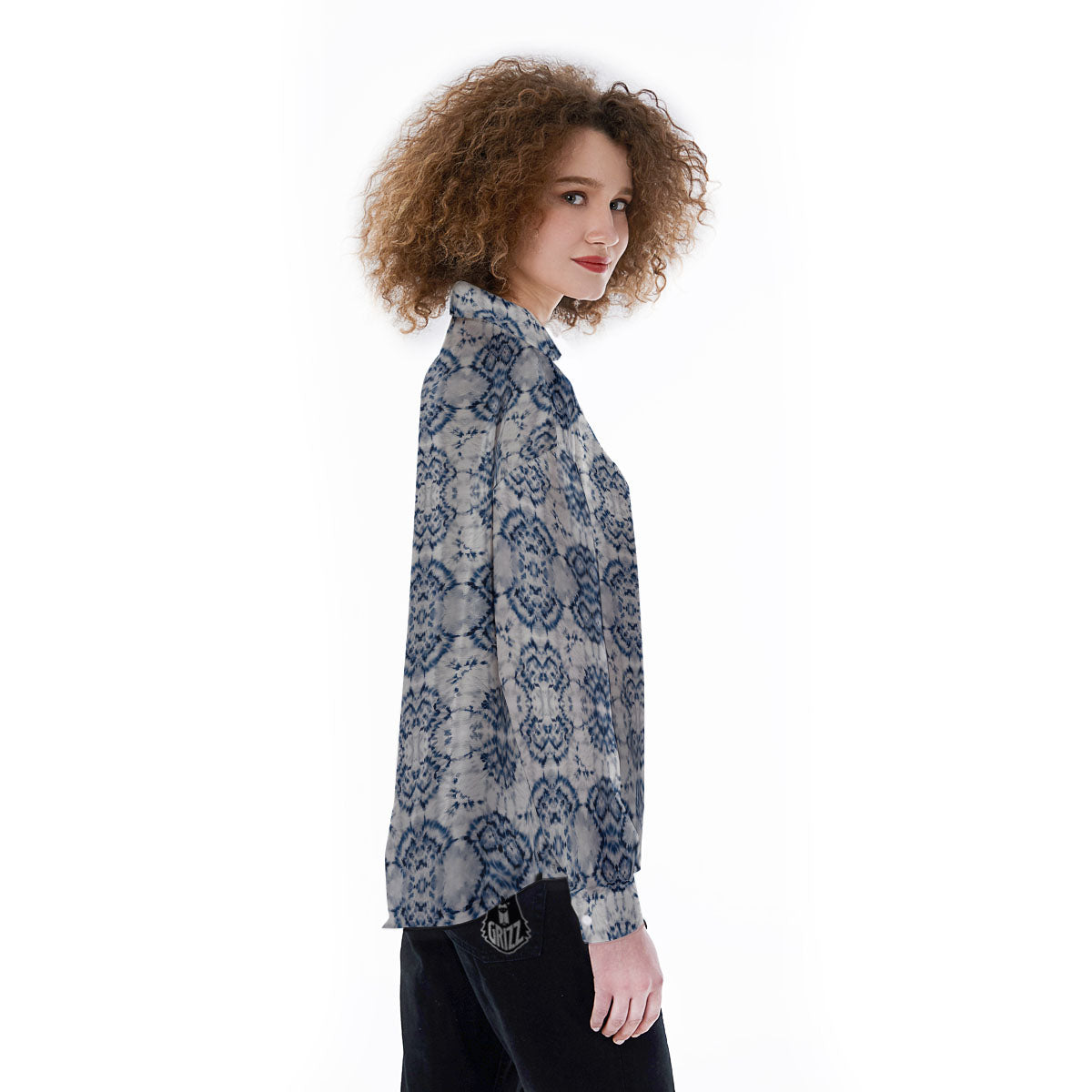 Shibori Watercolor Print Pattern Women's Long Sleeve Shirts-grizzshop