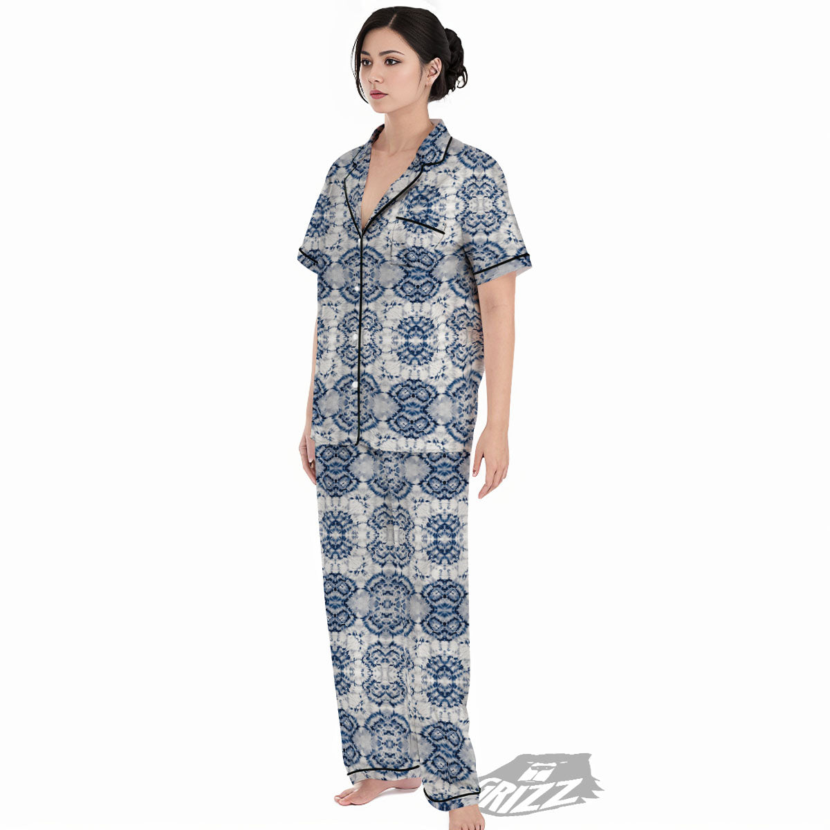 Shibori Watercolor Print Pattern Women's Pajamas Set-grizzshop