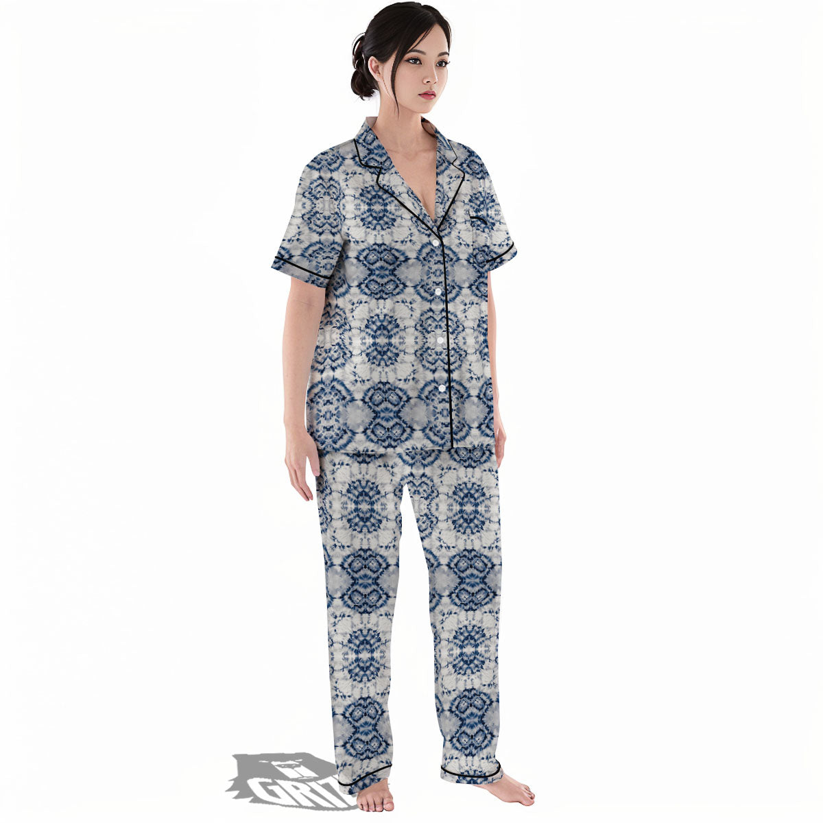 Shibori Watercolor Print Pattern Women's Pajamas Set-grizzshop