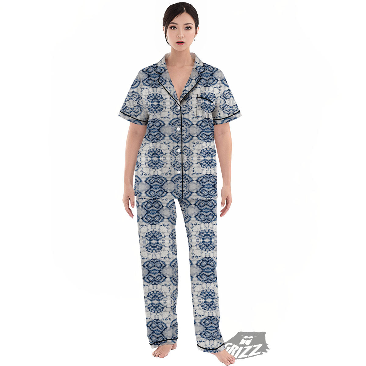 Shibori Watercolor Print Pattern Women's Pajamas Set-grizzshop