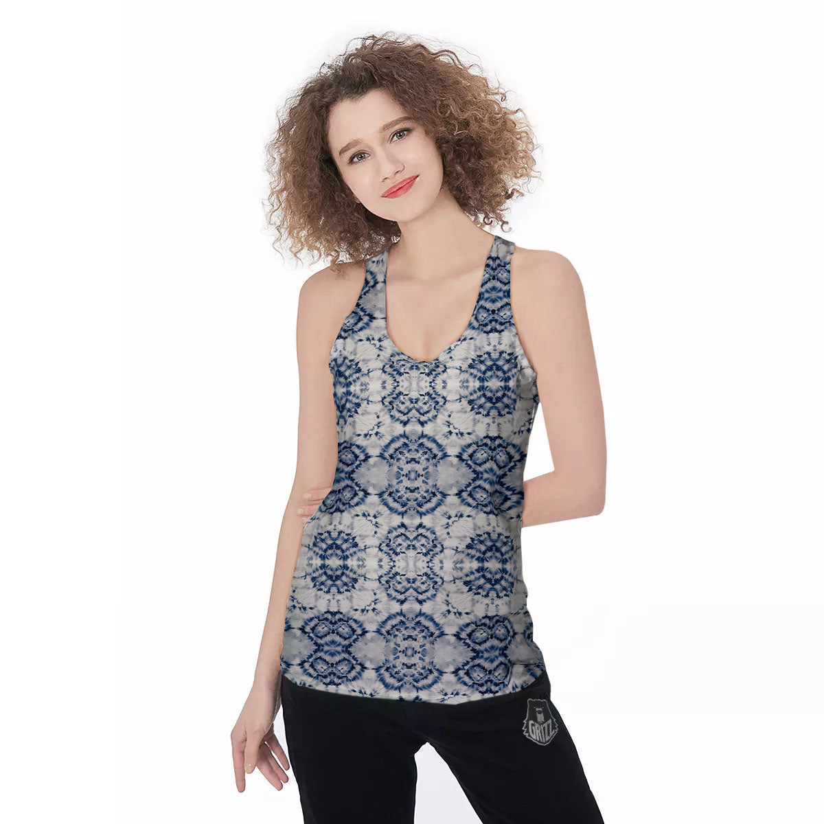 Shibori Watercolor Print Pattern Women's Racerback Tank Top-grizzshop