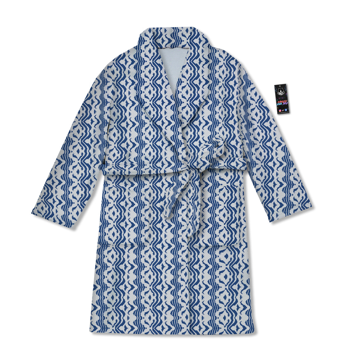 Shibori Wave Print Pattern Bathrobe-grizzshop