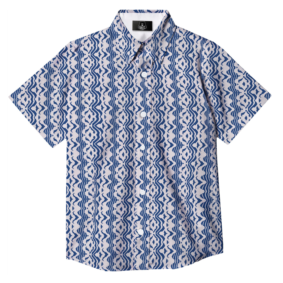 Shibori Wave Print Pattern Button Up Shirt-grizzshop
