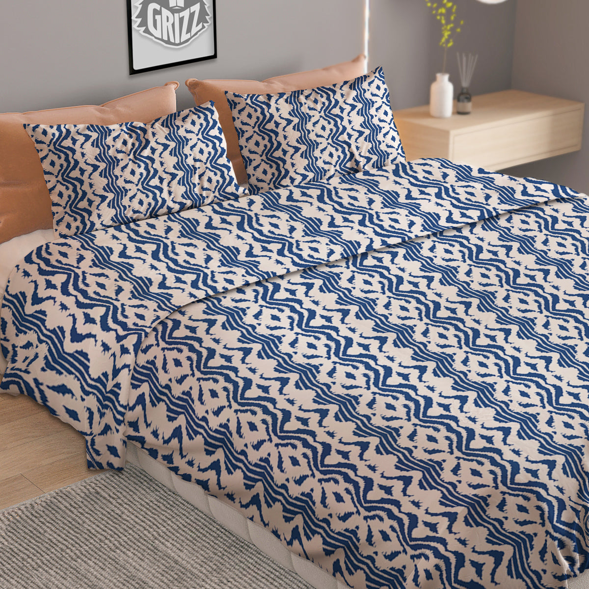Shibori Wave Print Pattern Duvet Cover Bedding Set