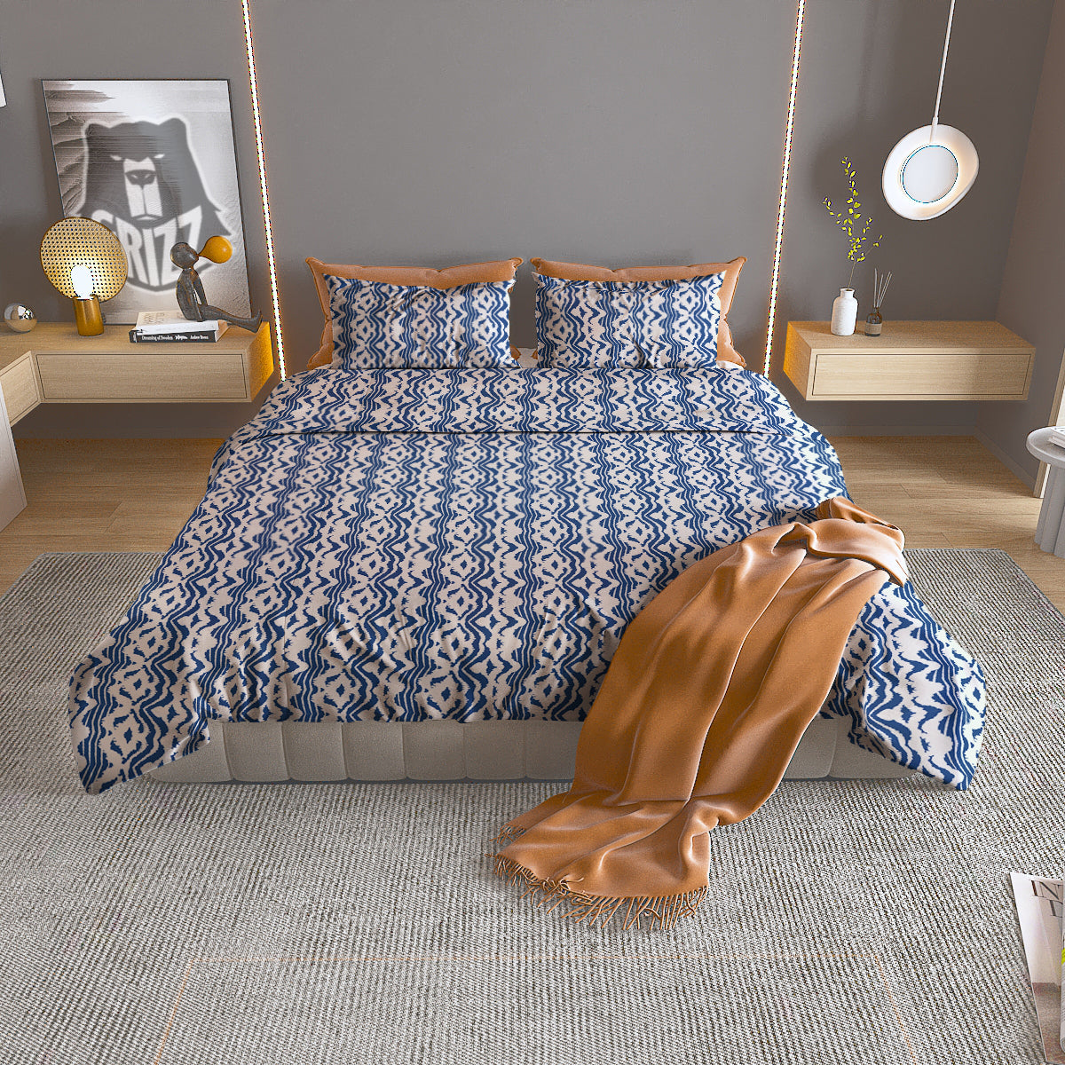 Shibori Wave Print Pattern Duvet Cover Bedding Set
