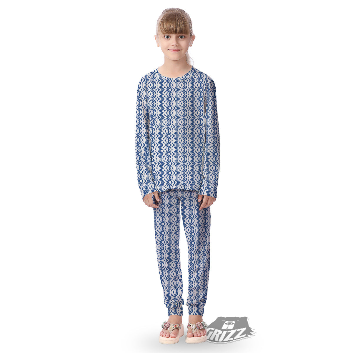 Shibori Wave Print Pattern Kid's Pajamas-grizzshop