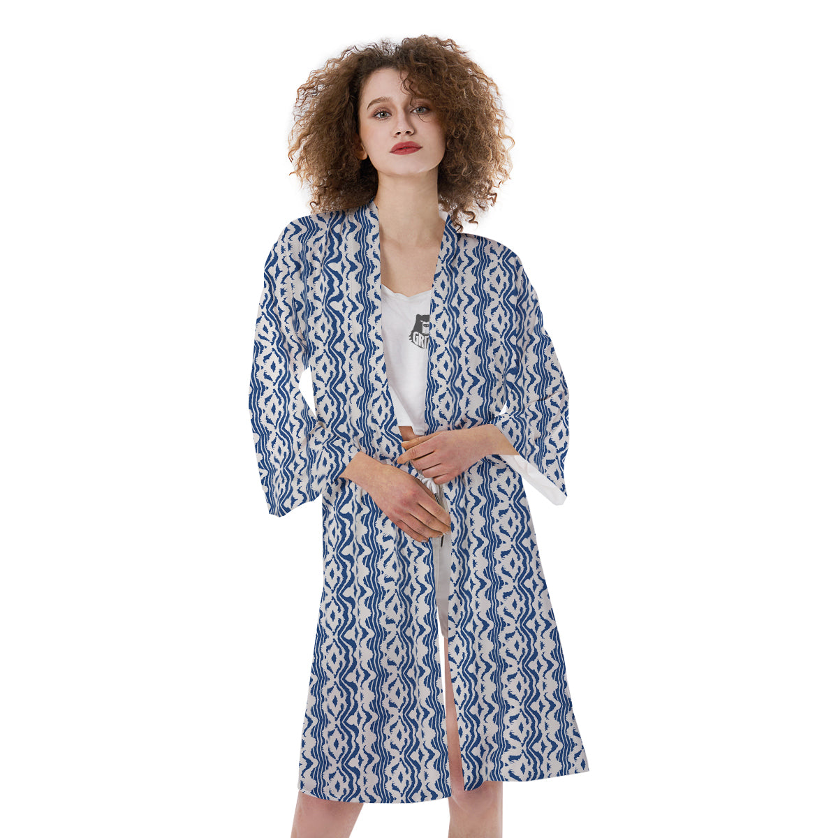 Shibori Wave Print Pattern Kimono-grizzshop