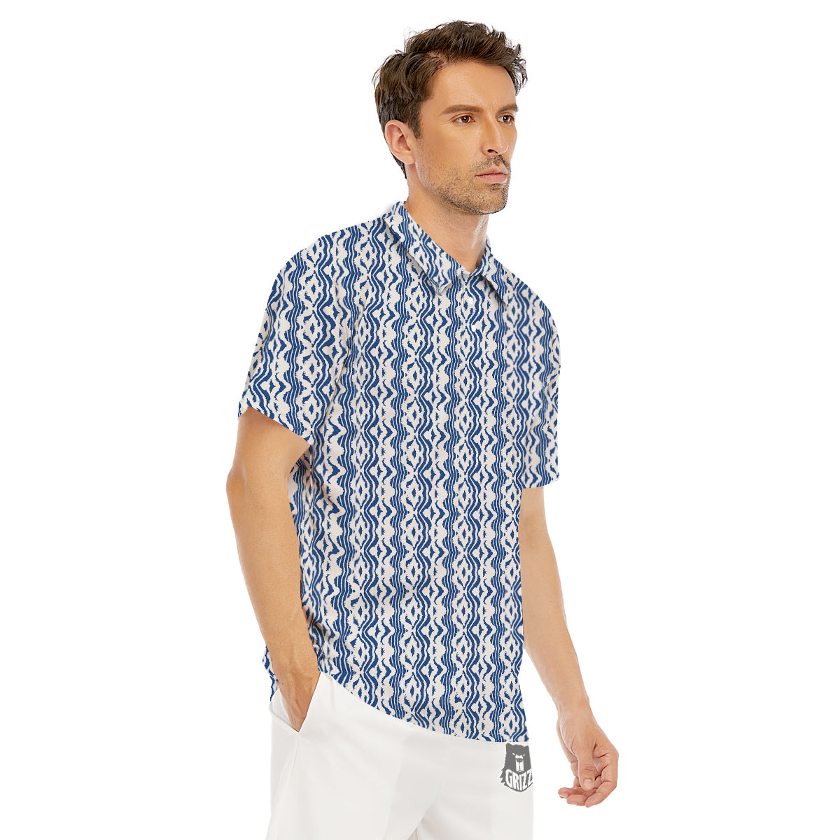 Shibori Wave Print Pattern Men's Golf Shirts-grizzshop