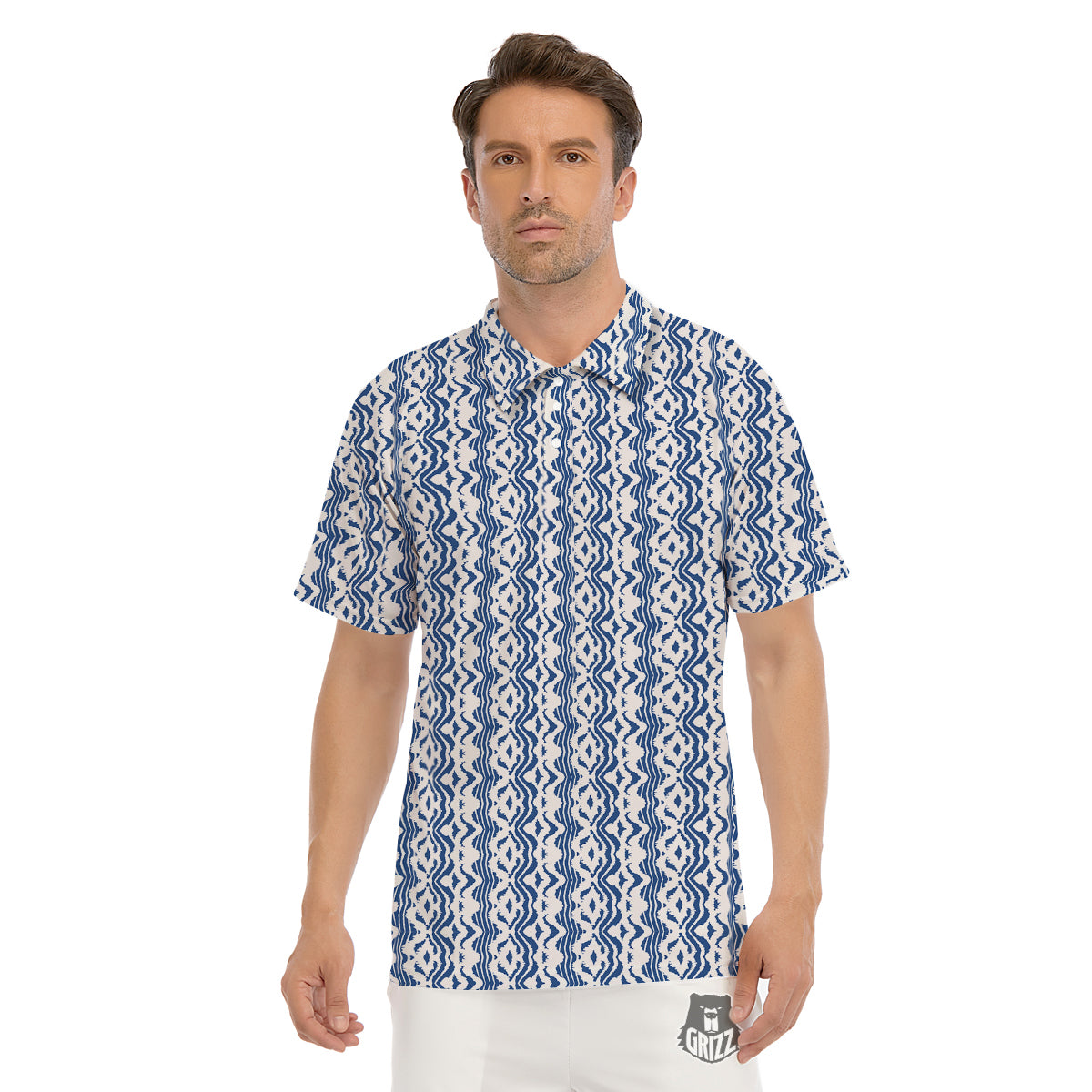 Shibori Wave Print Pattern Men's Golf Shirts-grizzshop