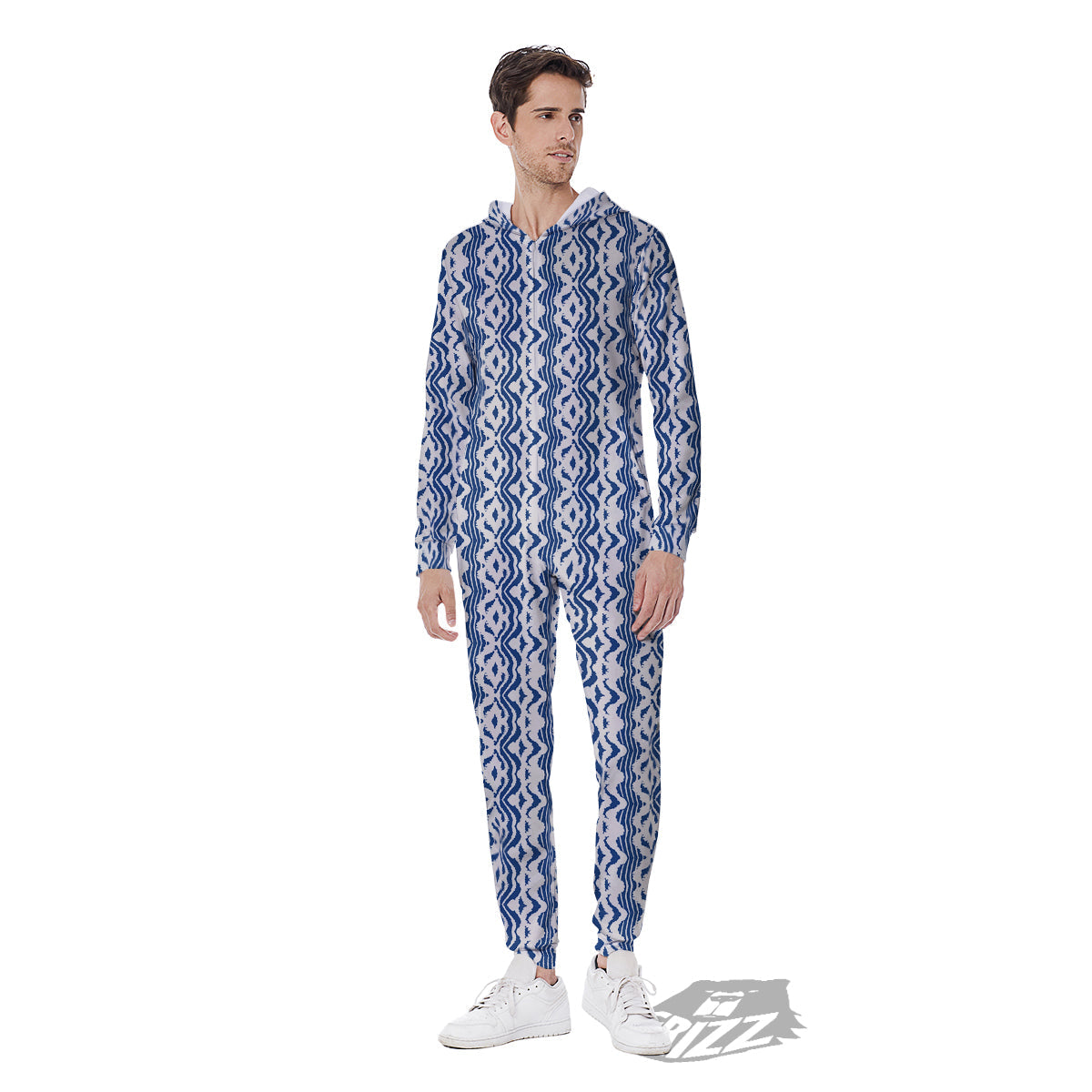 Shibori Wave Print Pattern Men's Jumpsuit-grizzshop