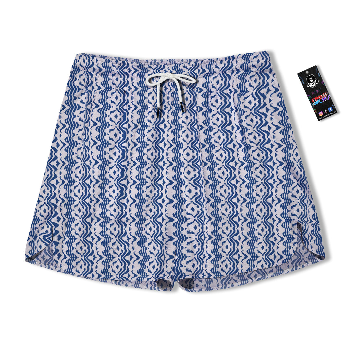 Shibori Wave Print Pattern Men's Running Shorts-grizzshop