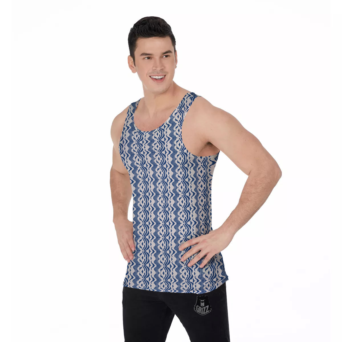 Shibori Wave Print Pattern Men's Tank Top-grizzshop