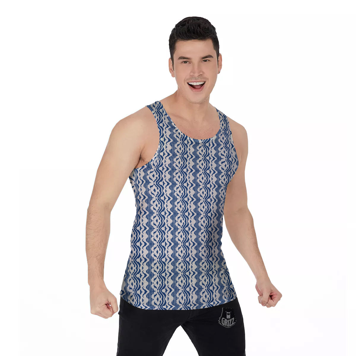 Shibori Wave Print Pattern Men's Tank Top-grizzshop