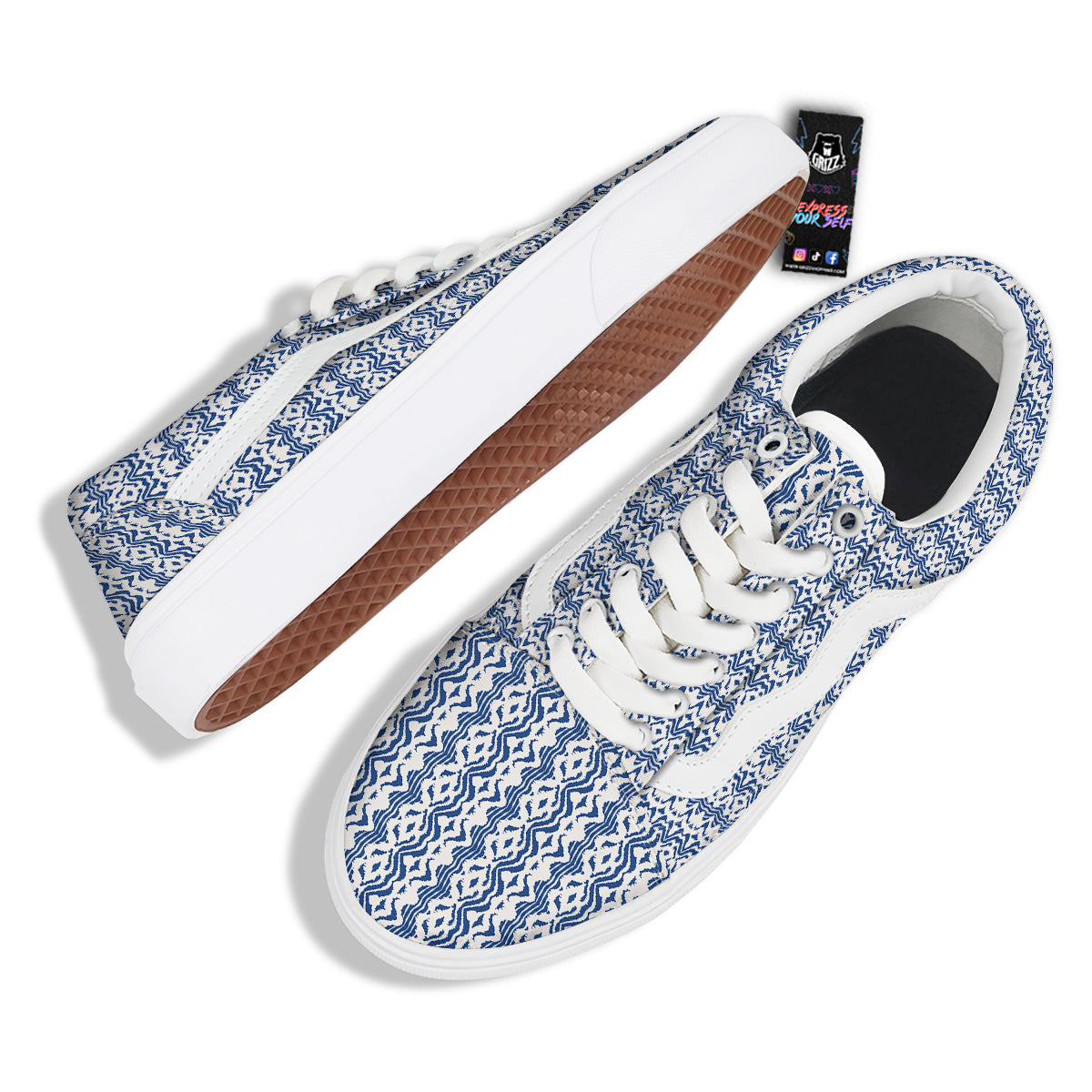 Shibori Wave Print Pattern Skate Shoes-grizzshop