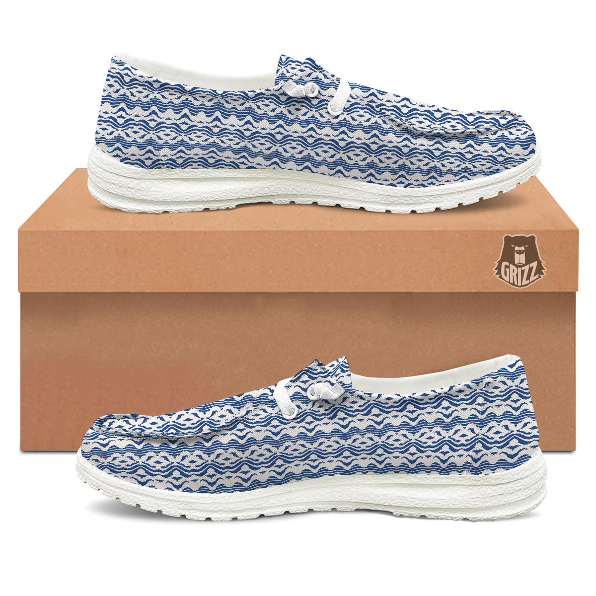 Shibori Wave Print Pattern White Loafers-grizzshop
