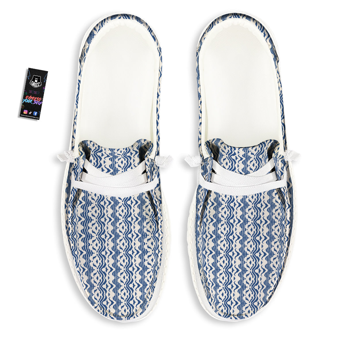 Shibori Wave Print Pattern White Loafers-grizzshop