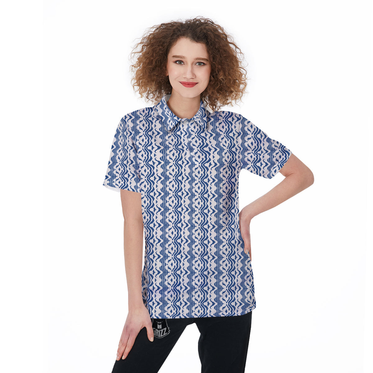 Shibori Wave Print Pattern Women's Golf Shirts-grizzshop