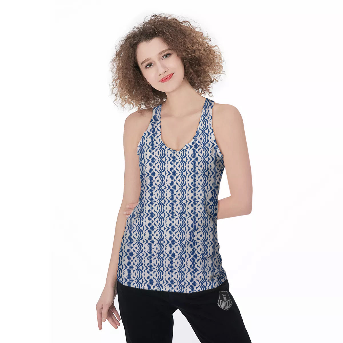 Shibori Wave Print Pattern Women's Racerback Tank Top-grizzshop