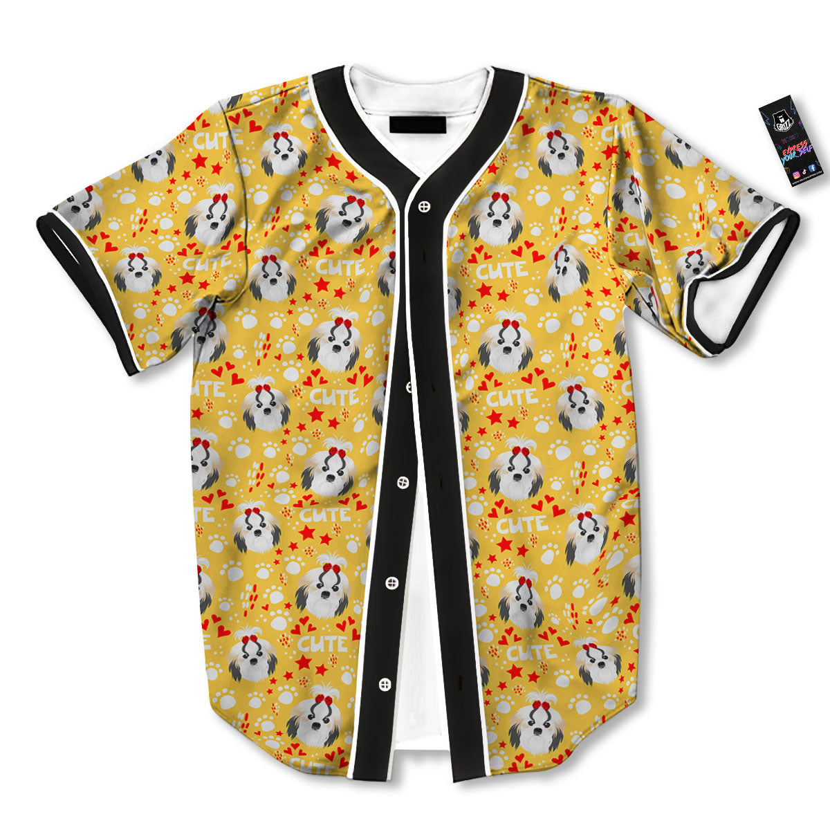 Shih Tzu Cartoon Print Pattern Baseball Jersey-grizzshop