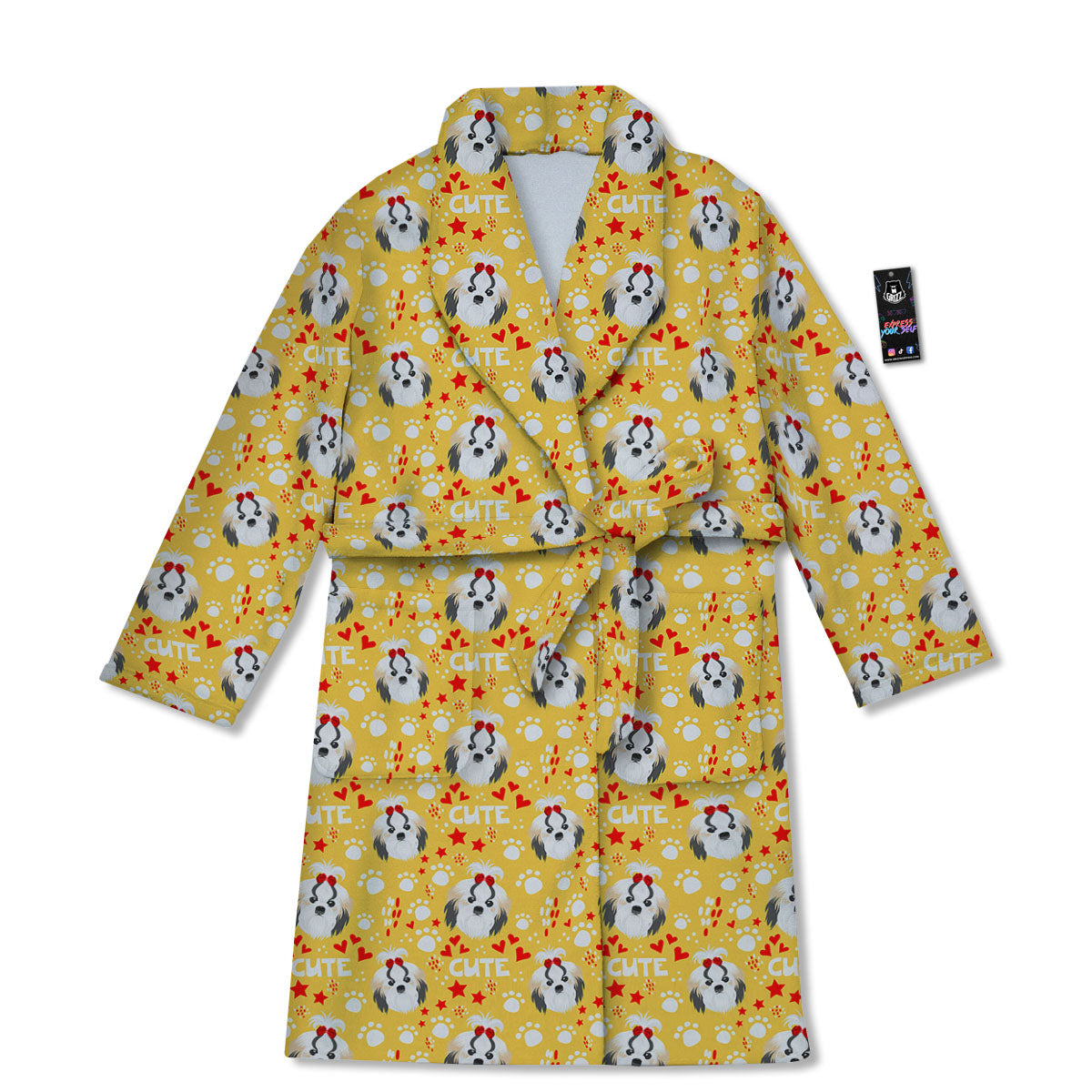 Shih Tzu Cartoon Print Pattern Bathrobe-grizzshop