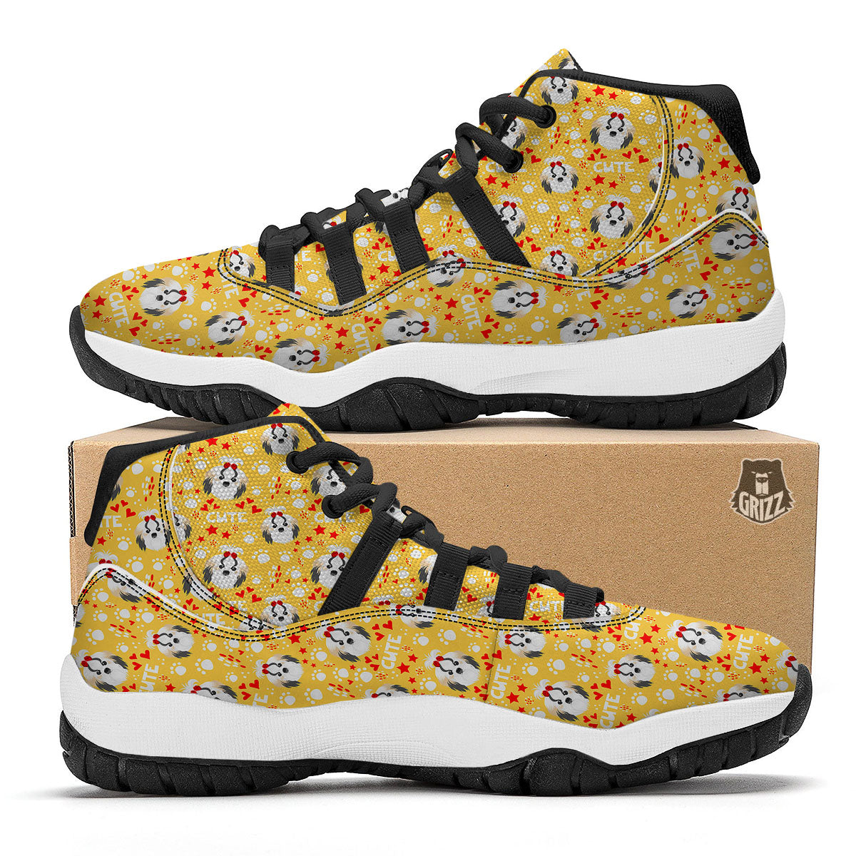 Shih Tzu Cartoon Print Pattern Black Bball Shoes-grizzshop