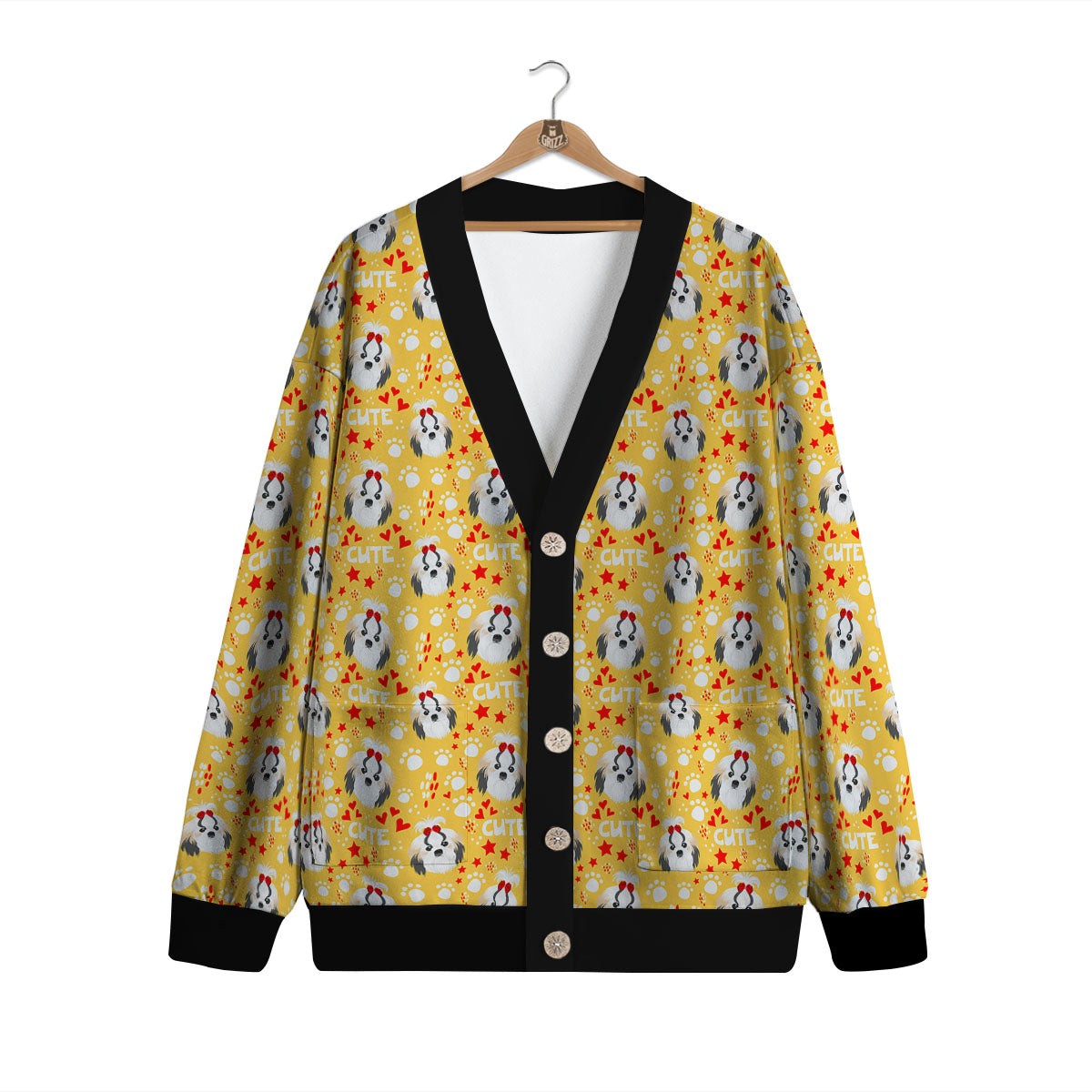 Shih Tzu Cartoon Print Pattern Cardigan-grizzshop