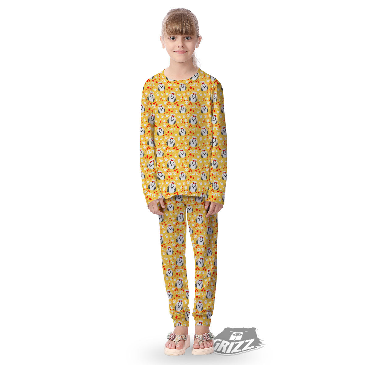 Shih Tzu Cartoon Print Pattern Kid's Pajamas-grizzshop