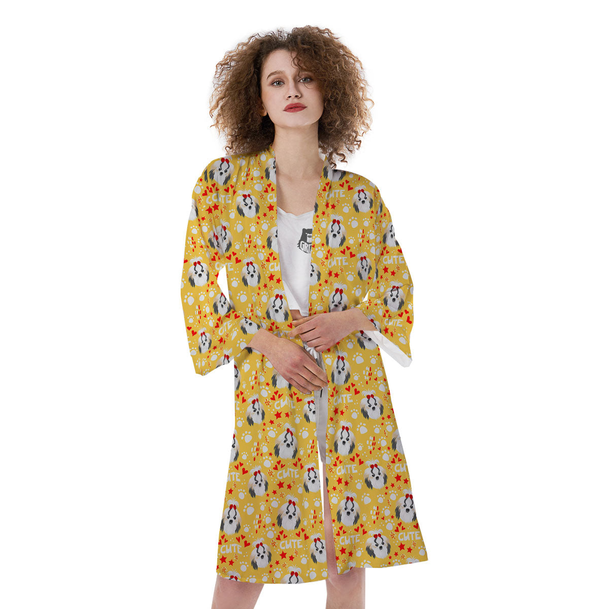 Shih Tzu Cartoon Print Pattern Kimono-grizzshop