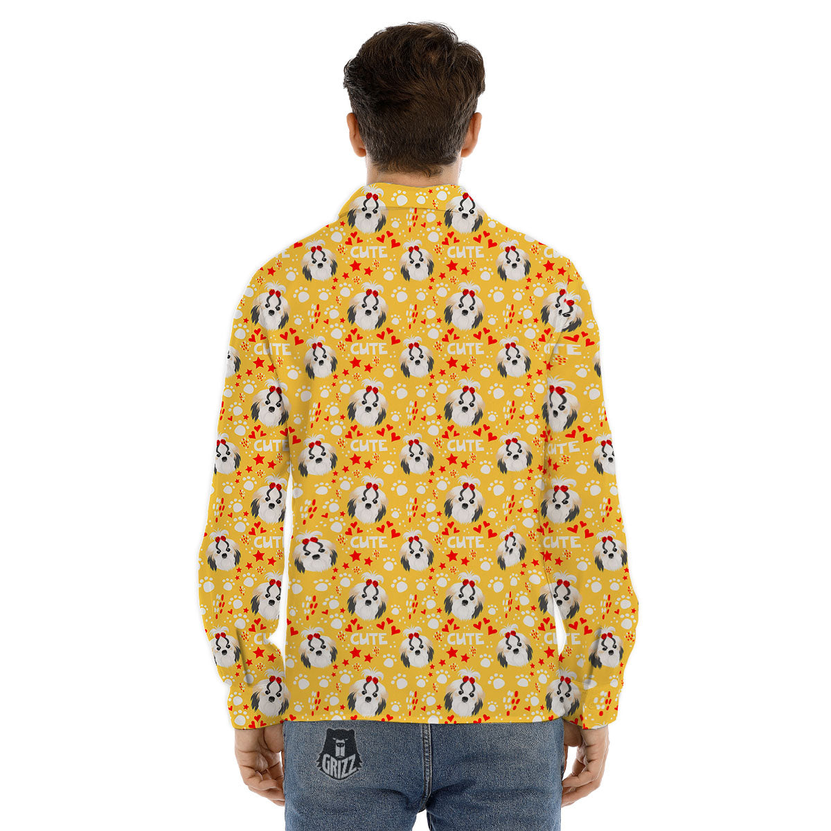 Shih Tzu Cartoon Print Pattern Men's Dress Shirts-grizzshop