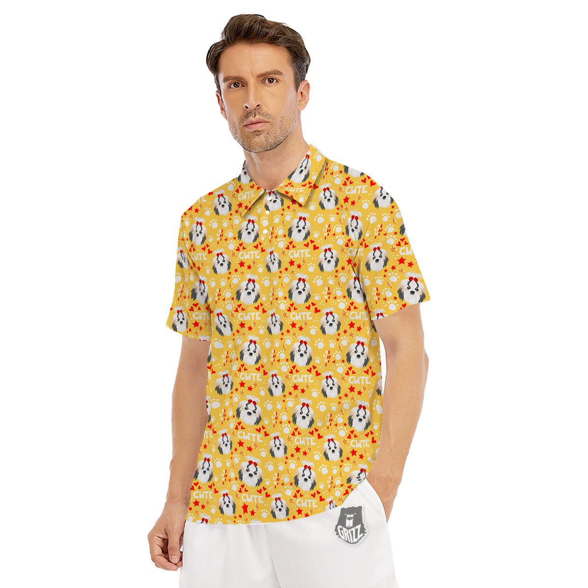 Shih Tzu Cartoon Print Pattern Men's Golf Shirts-grizzshop