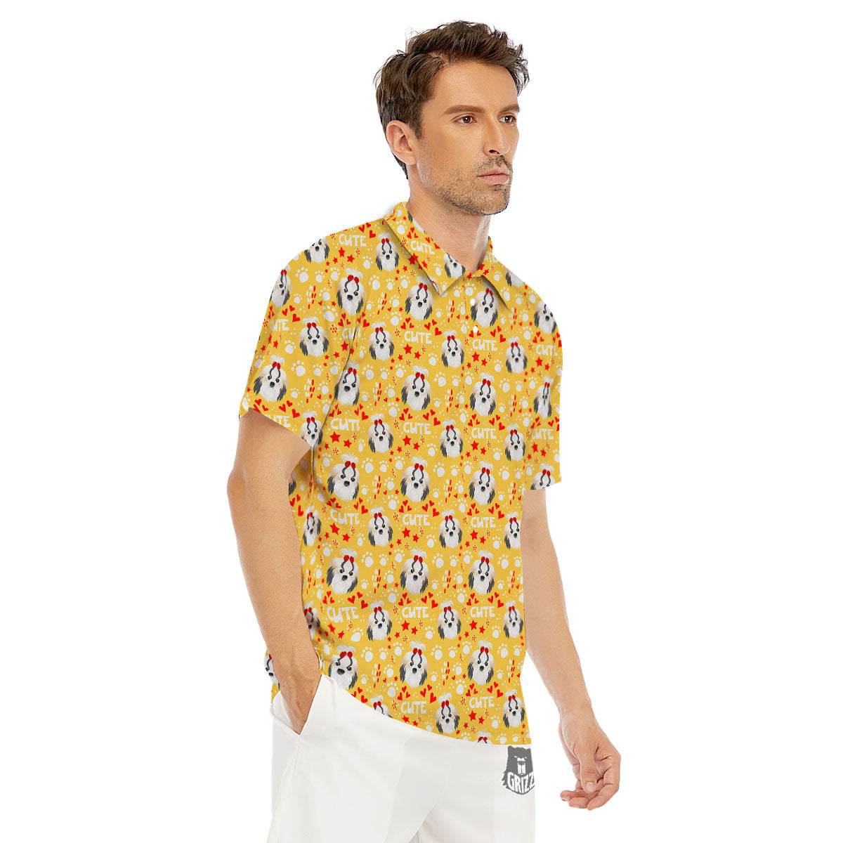 Shih Tzu Cartoon Print Pattern Men's Golf Shirts-grizzshop