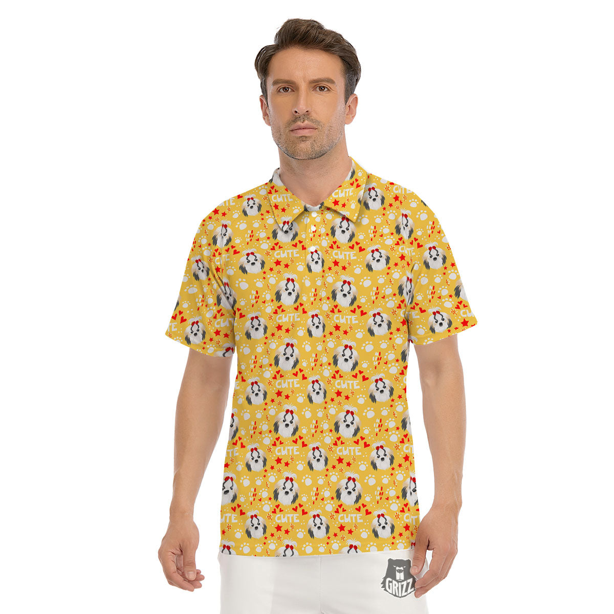 Shih Tzu Cartoon Print Pattern Men's Golf Shirts-grizzshop