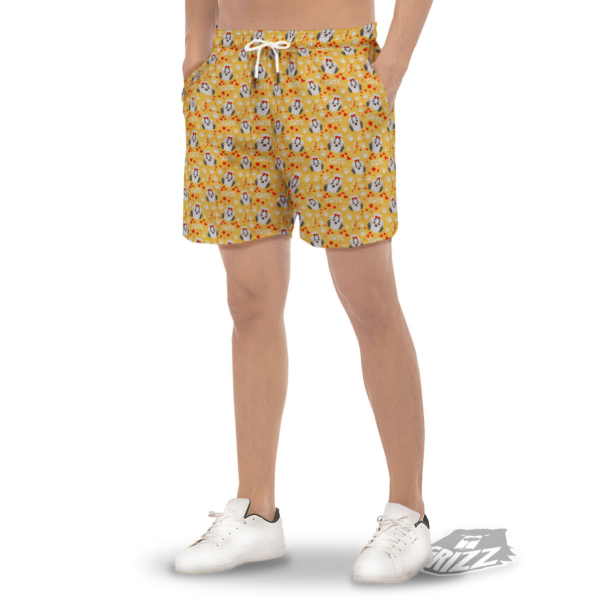 Shih Tzu Cartoon Print Pattern Men's Gym Shorts-grizzshop