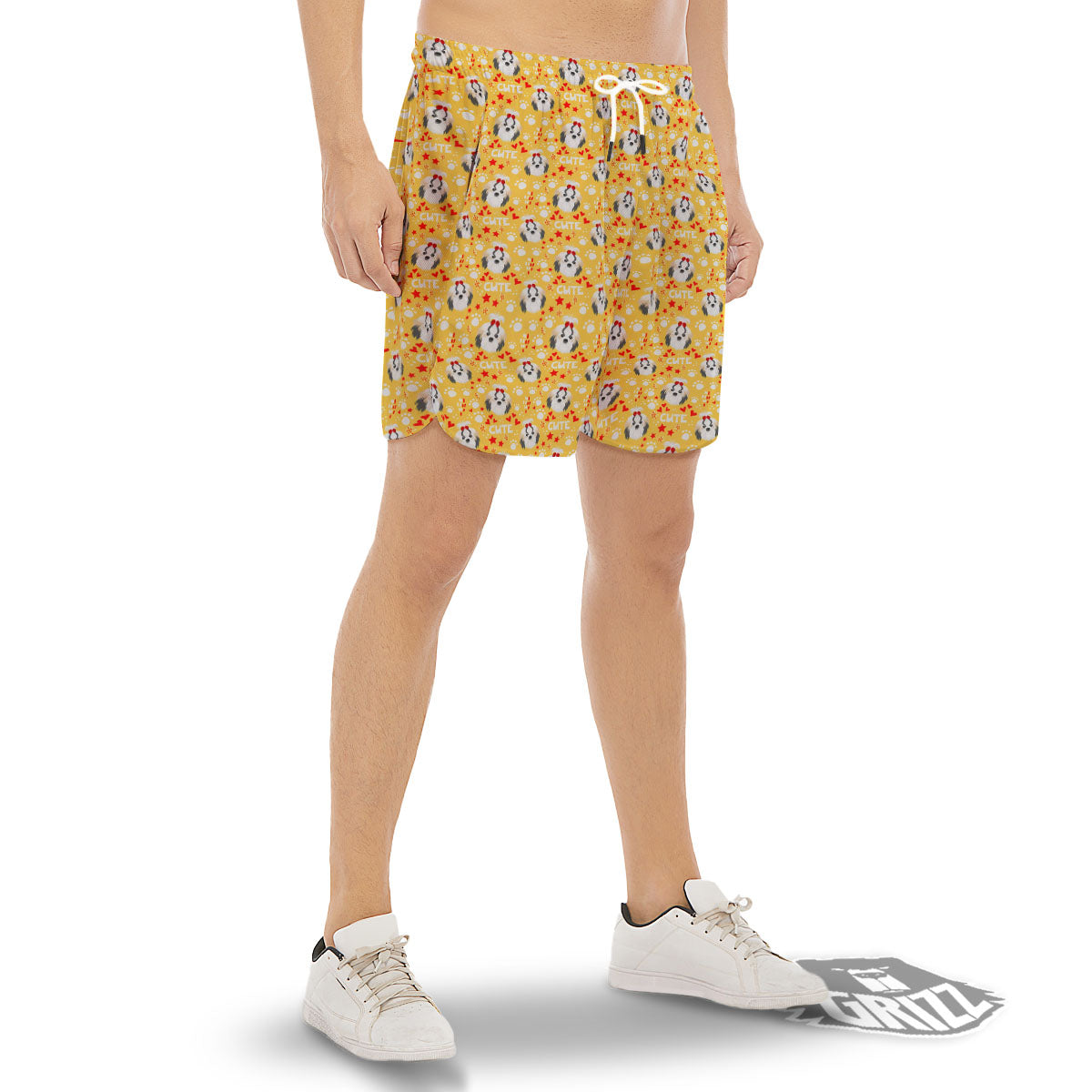 Shih Tzu Cartoon Print Pattern Men's Gym Shorts-grizzshop