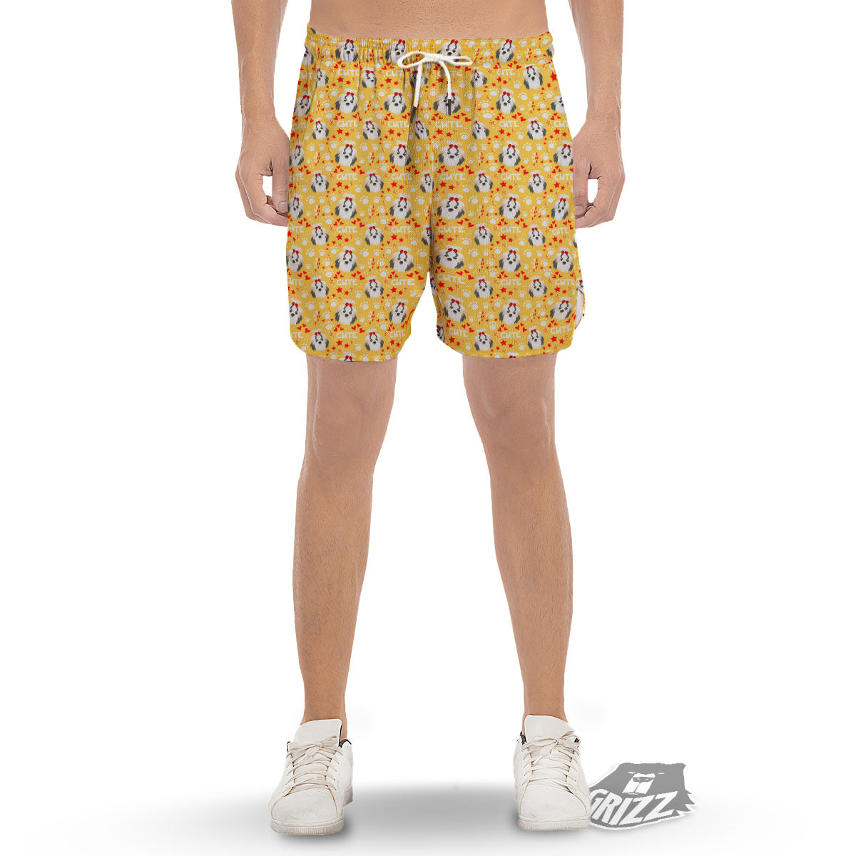 Shih Tzu Cartoon Print Pattern Men's Gym Shorts-grizzshop