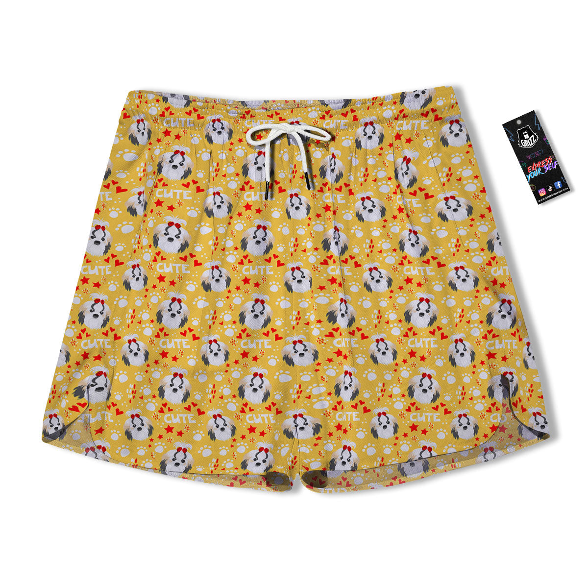 Shih Tzu Cartoon Print Pattern Men's Running Shorts-grizzshop