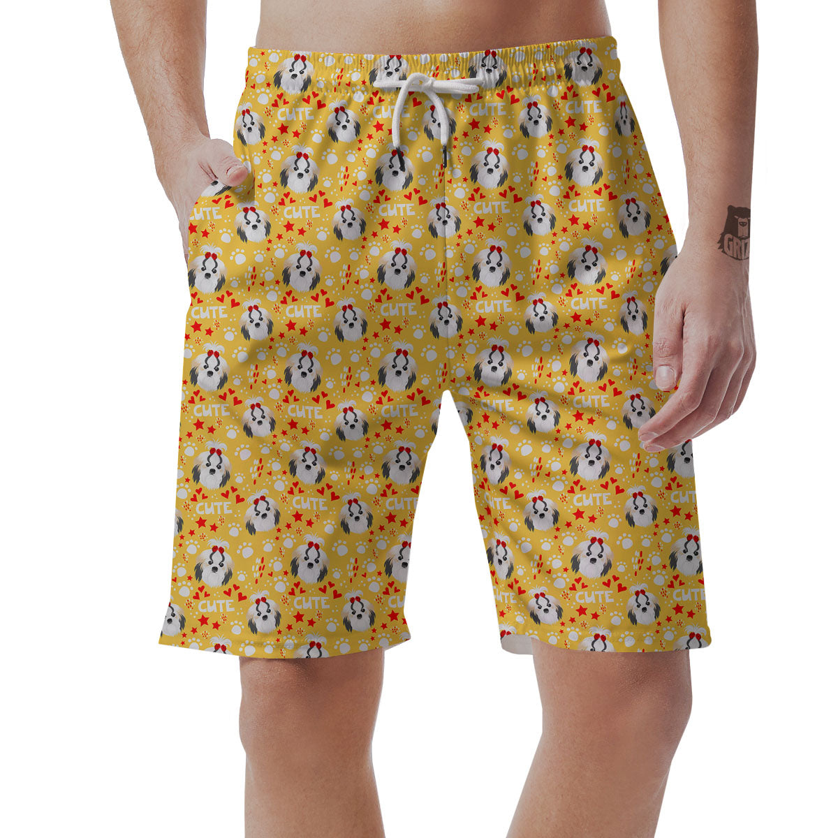 Shih Tzu Cartoon Print Pattern Men's Shorts-grizzshop