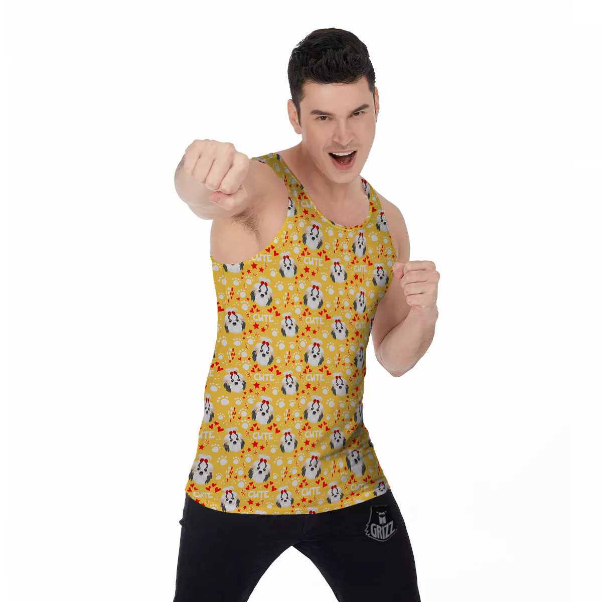 Shih Tzu Cartoon Print Pattern Men's Tank Top-grizzshop