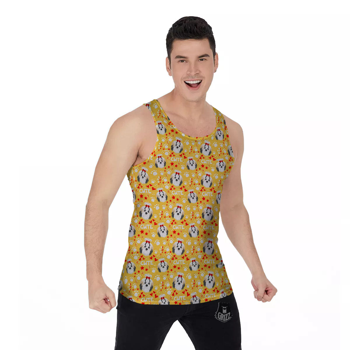 Shih Tzu Cartoon Print Pattern Men's Tank Top-grizzshop