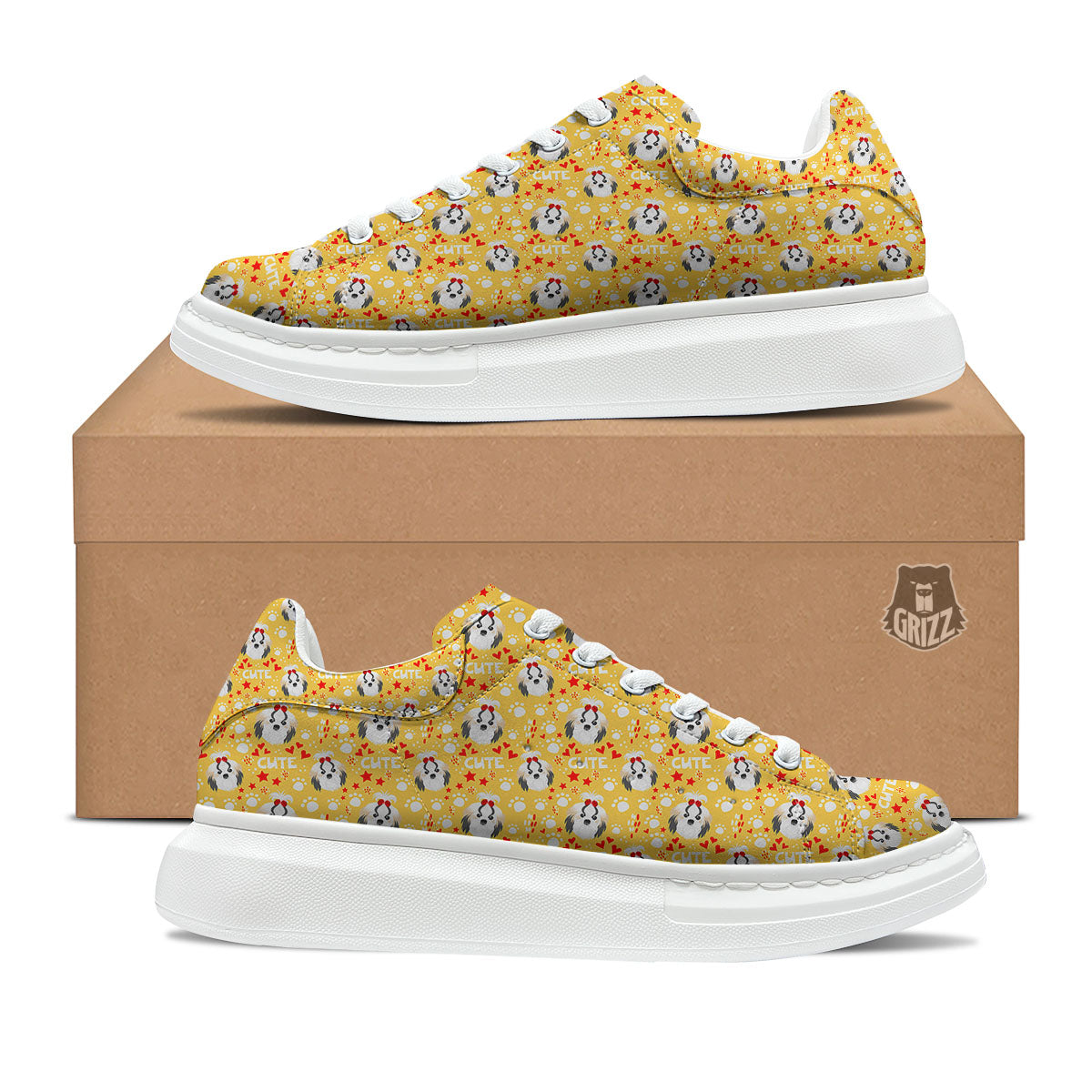 Shih Tzu Cartoon Print Pattern Platform Shoes-grizzshop