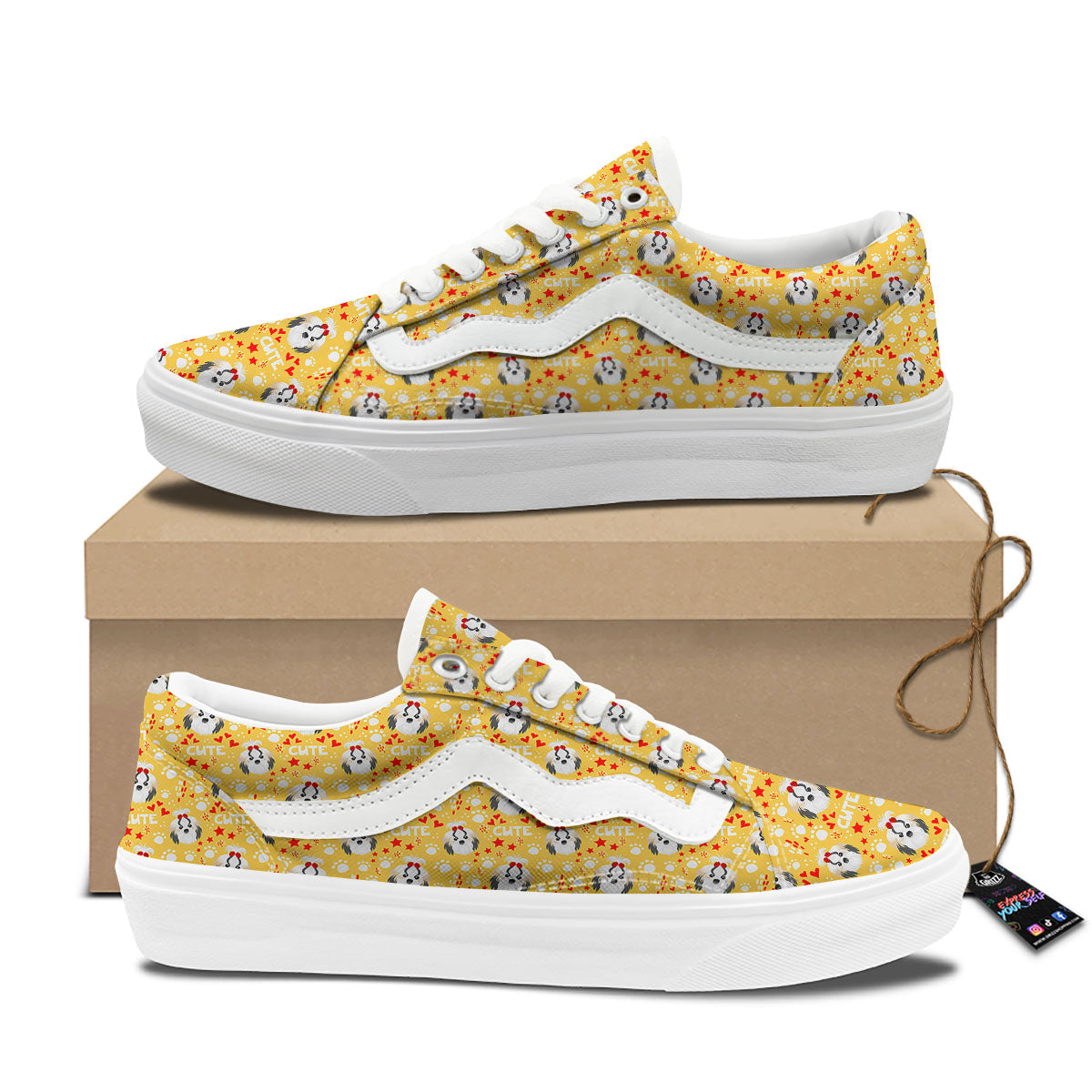 Shih Tzu Cartoon Print Pattern Skate Shoes-grizzshop
